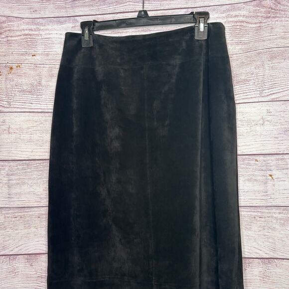 Kate Hill 100% Leather Black Suede Wester Rodeo Midi Kick Pleat Skirt Size 8 - Picture 5 of 7
